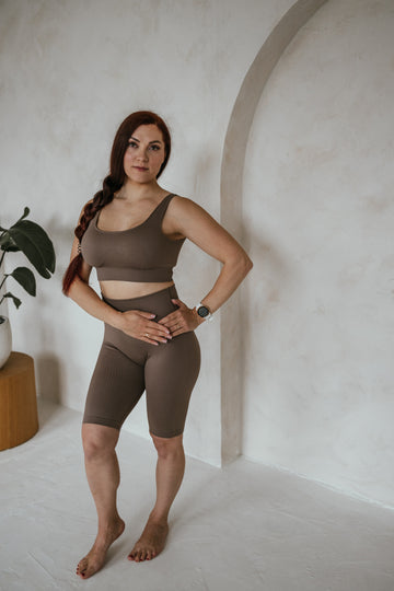 Coffee Ribbed Seamless Biker Shorts