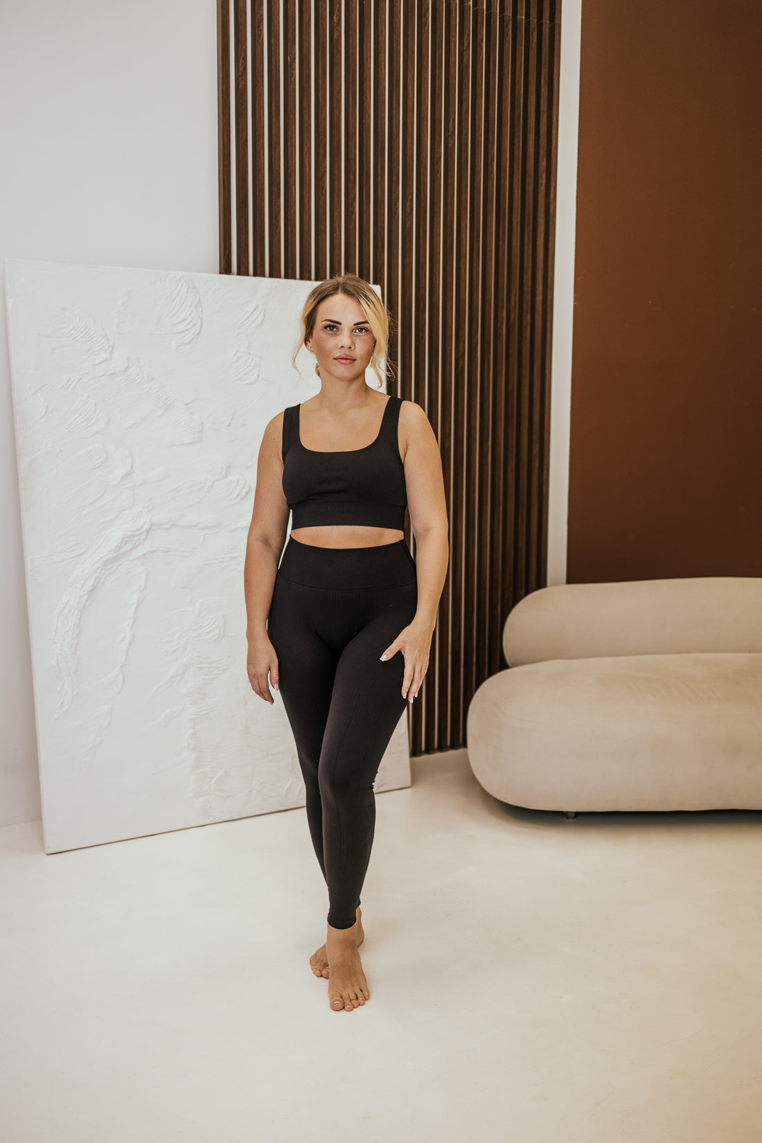 Black Ribbed High Support Bra