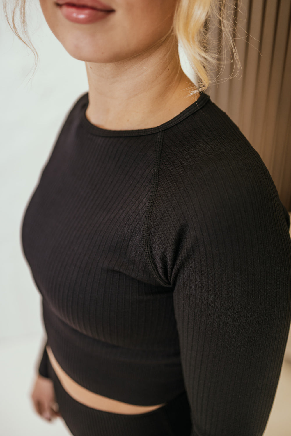 Black Ribbed Long Sleeve Top
