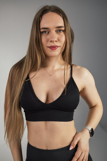 Black High Support Strap Bra