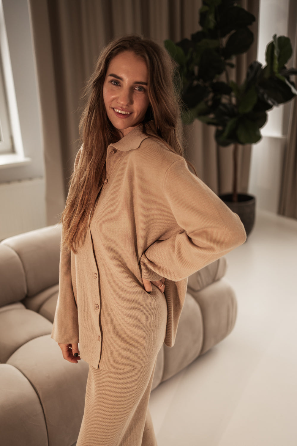 Ease in Knit Caramel adīts lounge komplekts