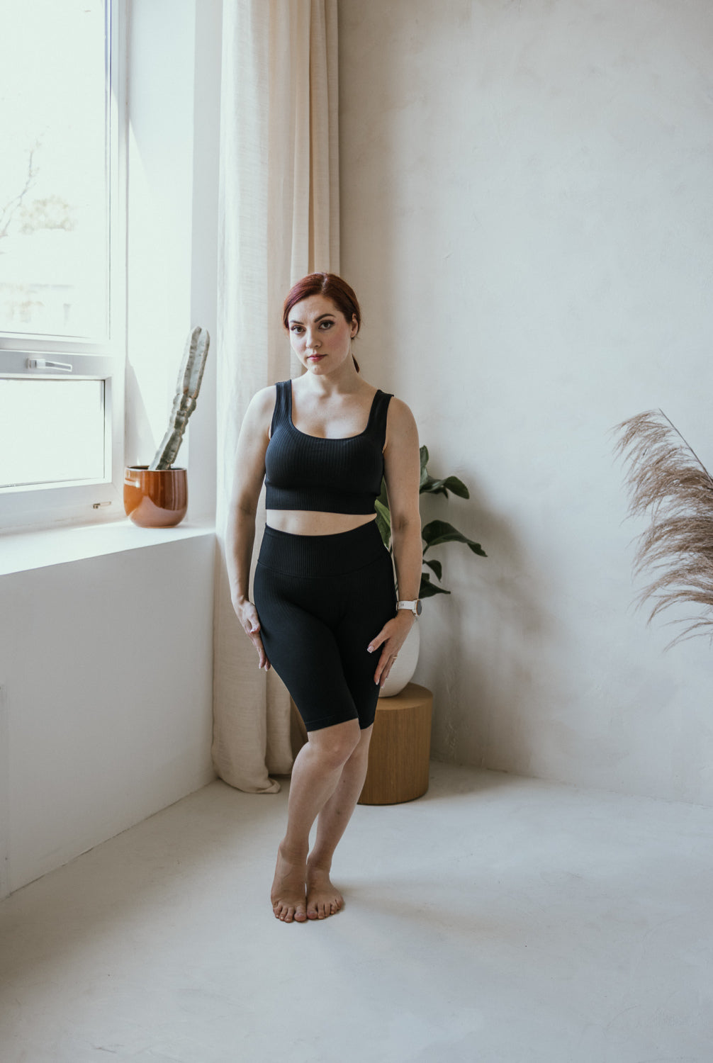 Black Ribbed High Support Bra